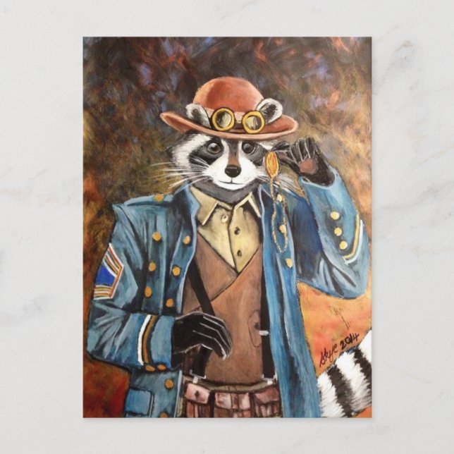 Steampunk Raccoon Postcard (Front)