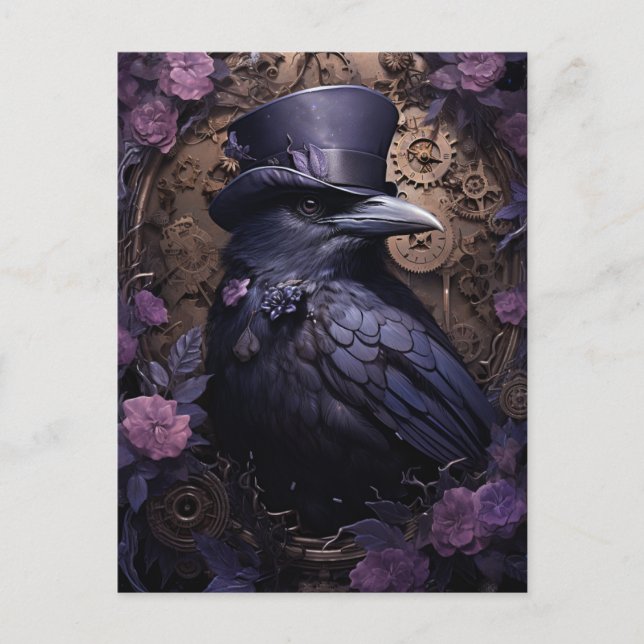 Steampunk Raven Postcard (Front)