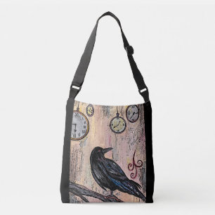 "Steampunk Raven with Clocks" Crossbody Bag