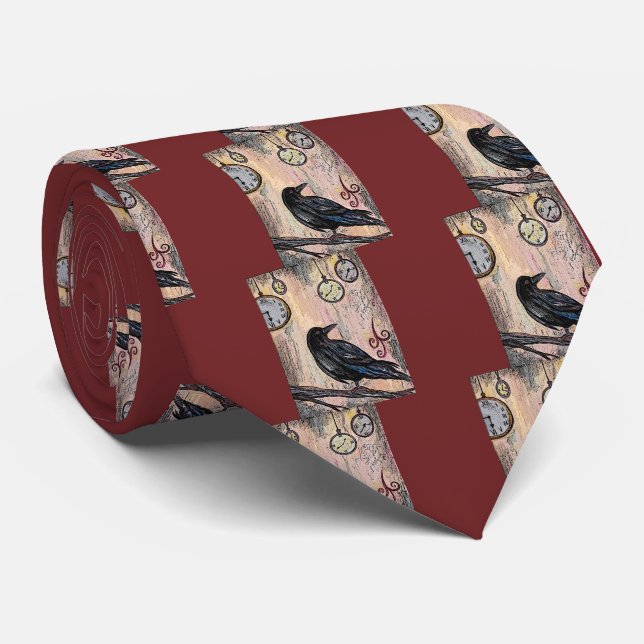 Steampunk Raven with Clocks Tie (Rolled)