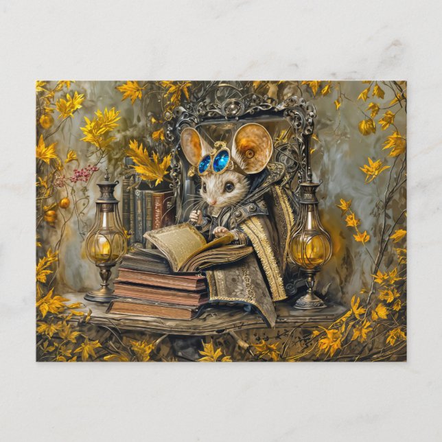 Steampunk reading mouse postcard (Front)