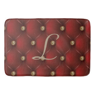 Steampunk Red Cushion Pattern Gold Gears Bath Mat