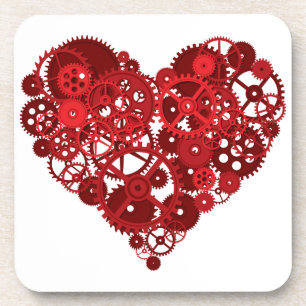 Steampunk Red Gears Heart Coaster