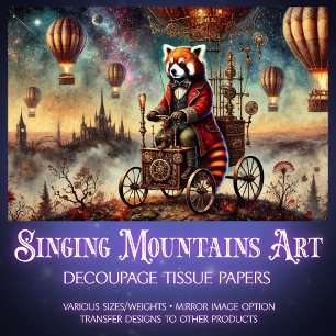 Steampunk Red Panda Balloon Voyage Decoupage  Tissue Paper