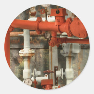 Steampunk - Red pipe headache Classic Round Sticker