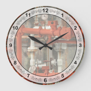 Steampunk - Red pipe headache Large Clock
