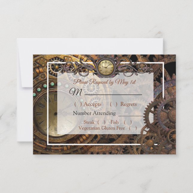 Steampunk Renaissance Wedding RSVP card (Front)