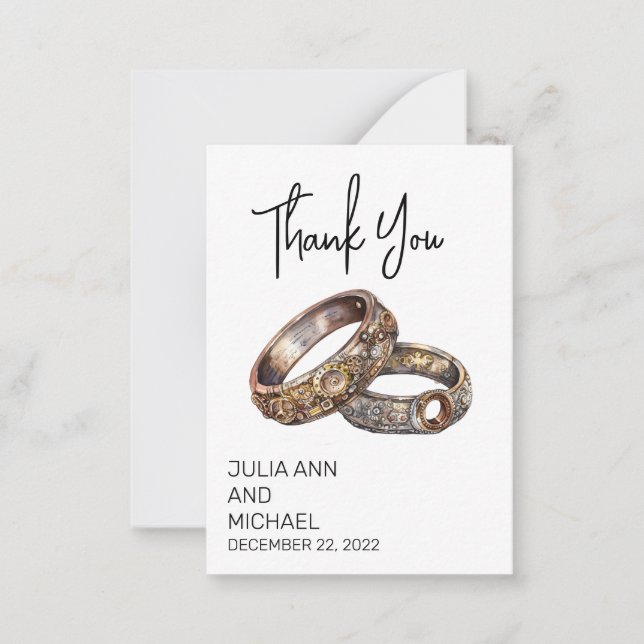 Steampunk Rings Wedding Thank you Minimalistic Card (Front)