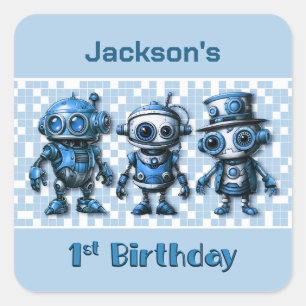 Steampunk Robot Theme 1st Birthday Square Sticker