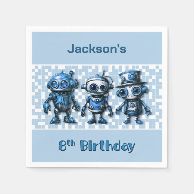 Steampunk Robot Theme 8th Birthday Party Napkin (Front)
