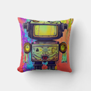 Steampunk robot throw pillow