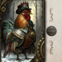 Steampunk Rooster Whimsical Vintage Farm Decoupage
