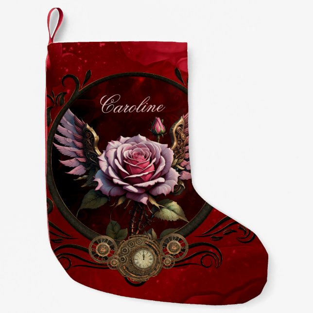Steampunk rose small christmas stocking (Front)