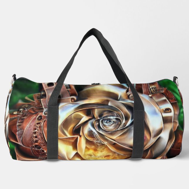 Steampunk Rose with Surreal Face – Mechanical Flor Duffle Bag (Front)