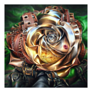 Steampunk Rose with Surreal Face – Mechanical Flor Photo Print