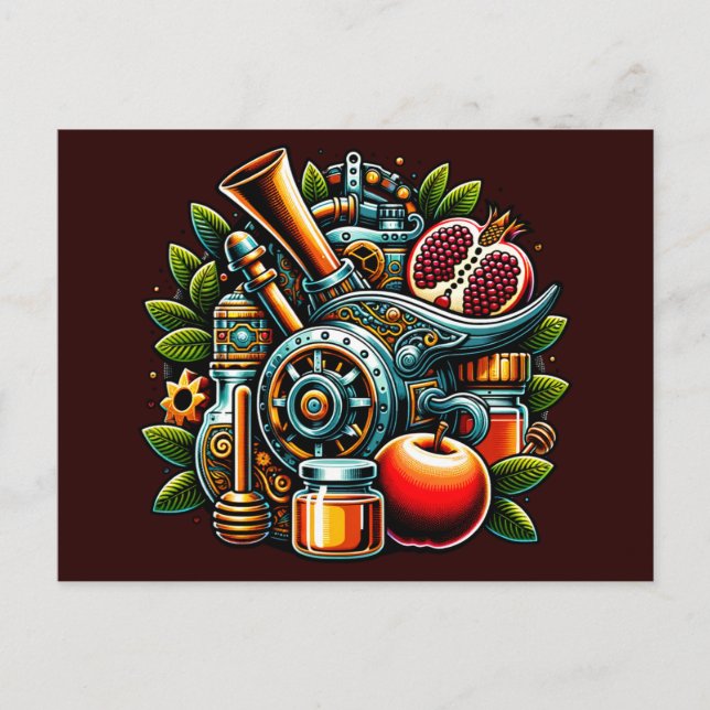 Steampunk Rosh Hashanah Postcard (Front)