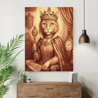 Steampunk Royal Cat Vintage Clockwork Fantasy   Poster
