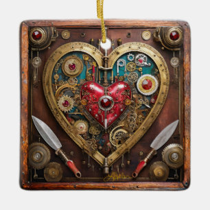 Steampunk Rubies And Daggers Warrior Valentine Ceramic Ornament