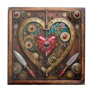Steampunk Rubies And Daggers Warrior Valentine Tile