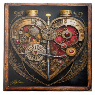 Steampunk Rubies And Gears Dark Heart Tile