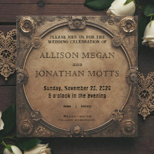 Steampunk Rustic Industrial Wedding Invitation