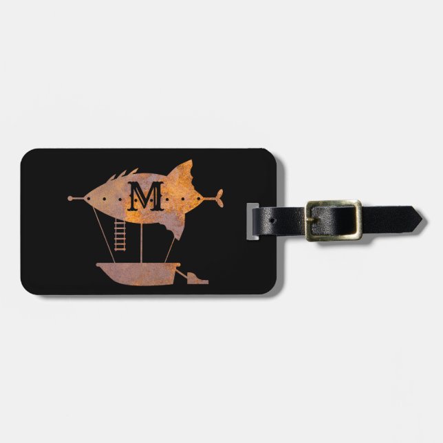 Steampunk Rusty Airship Custom Monogram Luggage Tag (Front Horizontal)