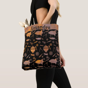Steampunk Rusty Airships Custom Name Tote Bag