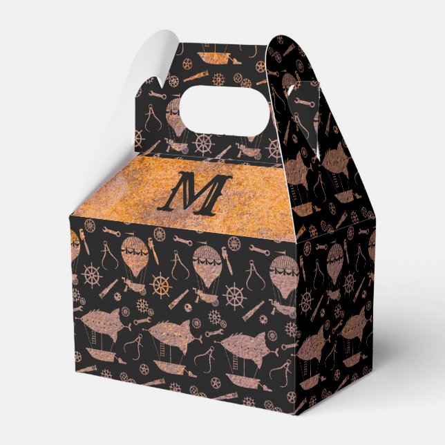 Steampunk Rusty Airships Monogram Gable Favor Box (Front Side)