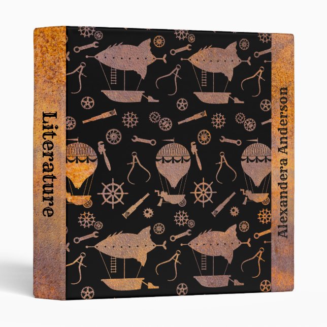 Steampunk Rusty Airships Theme Custom Name Binder (Front/Spine)