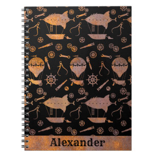 Steampunk Rusty Airships Theme Custom Name Notebook