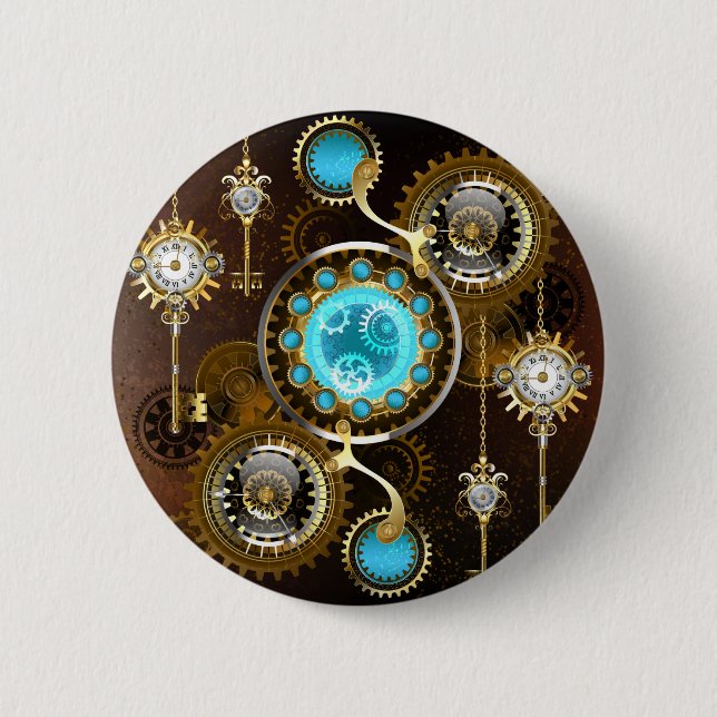 Steampunk Rusty Background with Turquoise Lenses 2 Inch Round Button (Front)