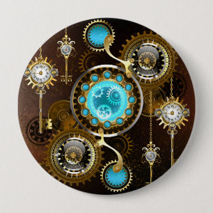 Steampunk Rusty Background with Turquoise Lenses 4 Inch Round Button