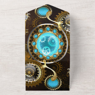 Steampunk Rusty Background with Turquoise Lenses All In One Invitation