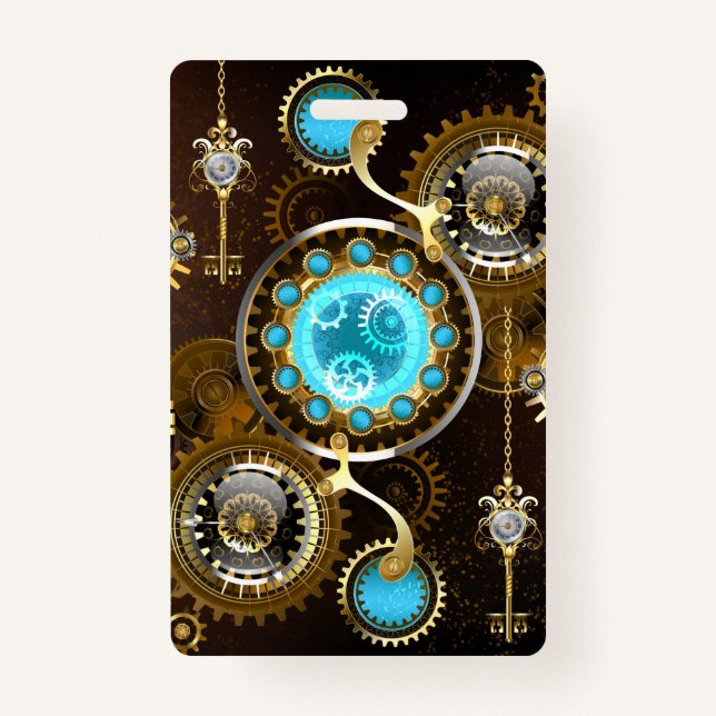 Steampunk Rusty Background with Turquoise Lenses Badge (Front)