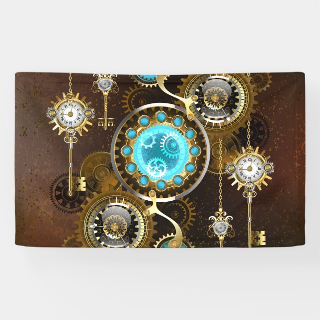 Steampunk Rusty Background with Turquoise Lenses Banner (Horizontal)