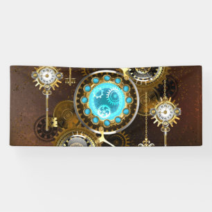 Steampunk Rusty Background with Turquoise Lenses Banner
