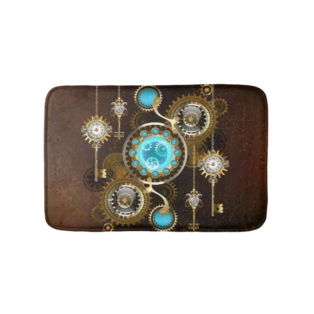 Steampunk Rusty Background with Turquoise Lenses Bath Mat (Front)