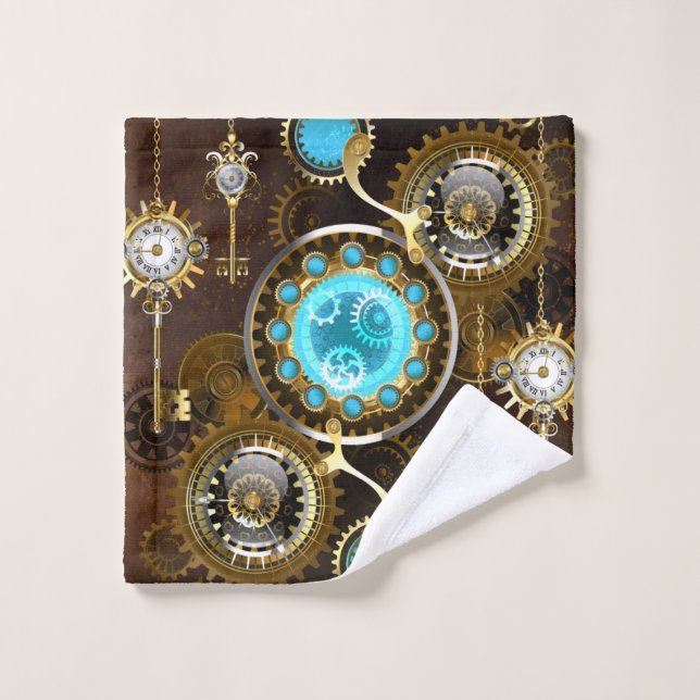 Steampunk Rusty Background with Turquoise Lenses Bath Towel Set (Wash Cloth)