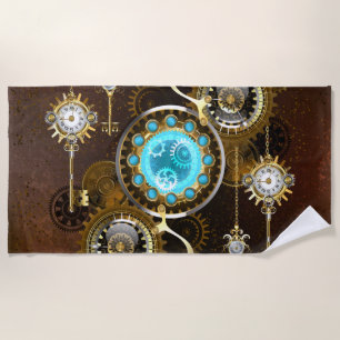 Steampunk Rusty Background with Turquoise Lenses Beach Towel