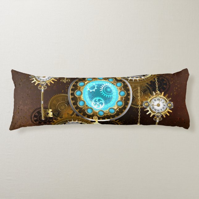 Steampunk Rusty Background with Turquoise Lenses Body Pillow (Front)