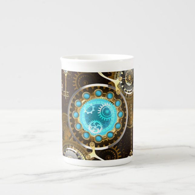 Steampunk Rusty Background with Turquoise Lenses Bone China Mug (Front)