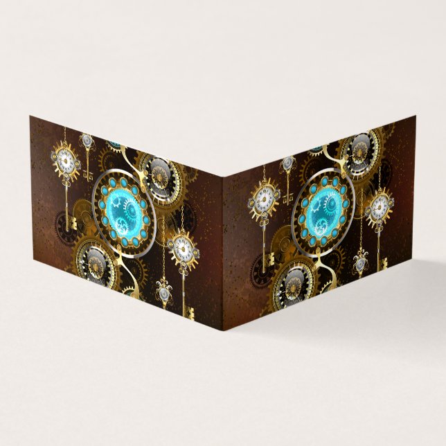 Steampunk Rusty Background with Turquoise Lenses Business Card (Outside)