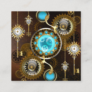 Steampunk Rusty Background with Turquoise Lenses Calling Card