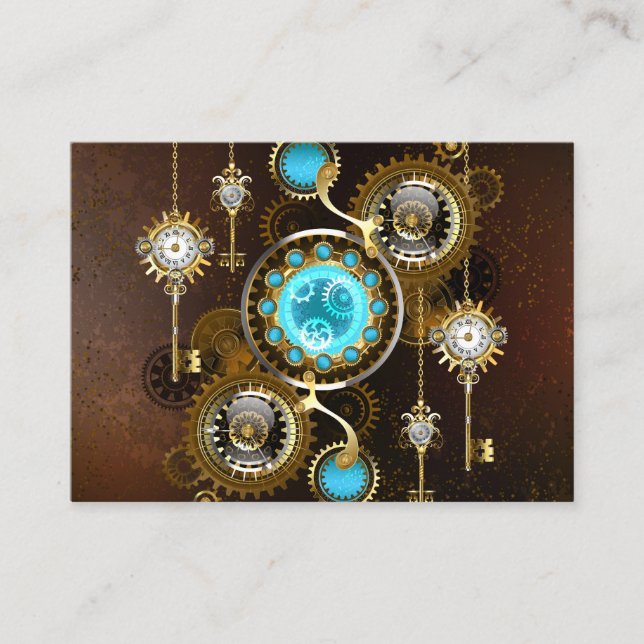 Steampunk Rusty Background with Turquoise Lenses Calling Card (Front)