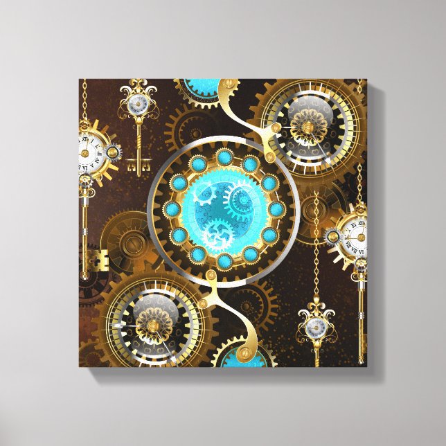 Steampunk Rusty Background with Turquoise Lenses Canvas Print (Front)