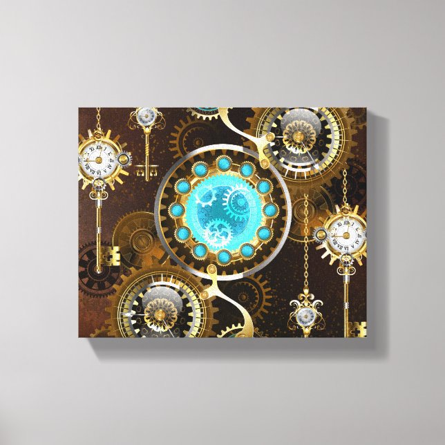 Steampunk Rusty Background with Turquoise Lenses Canvas Print (Front)