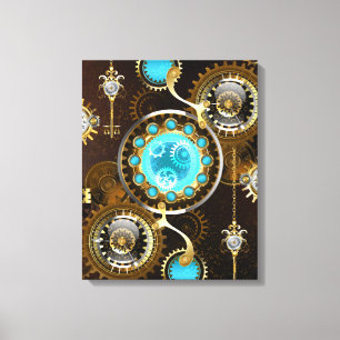 Steampunk Rusty Background with Turquoise Lenses Canvas Print