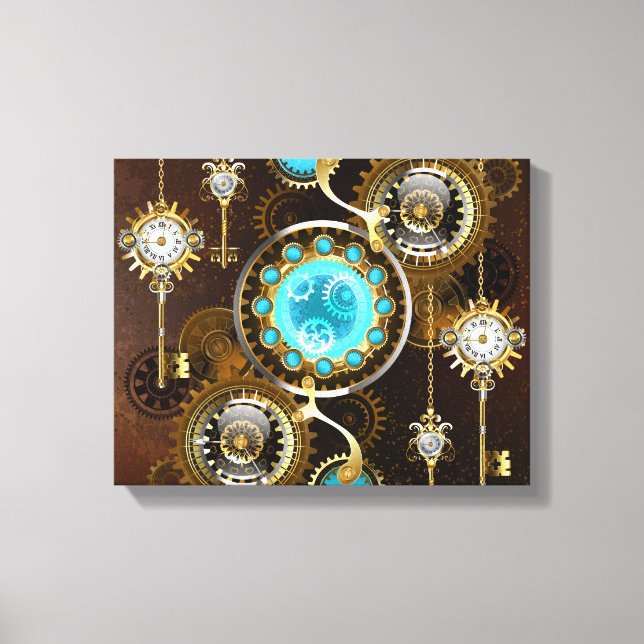 Steampunk Rusty Background with Turquoise Lenses Canvas Print (Front)