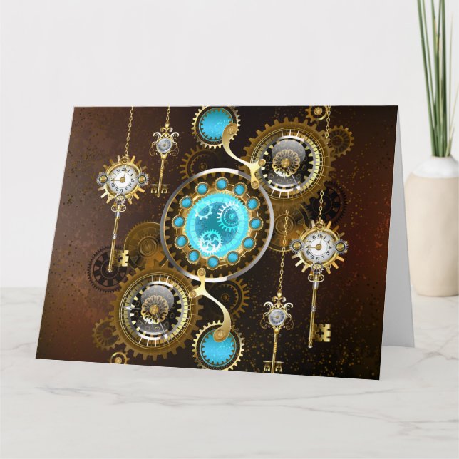 Steampunk Rusty Background with Turquoise Lenses Card (Front)
