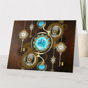 Steampunk Rusty Background with Turquoise Lenses Card